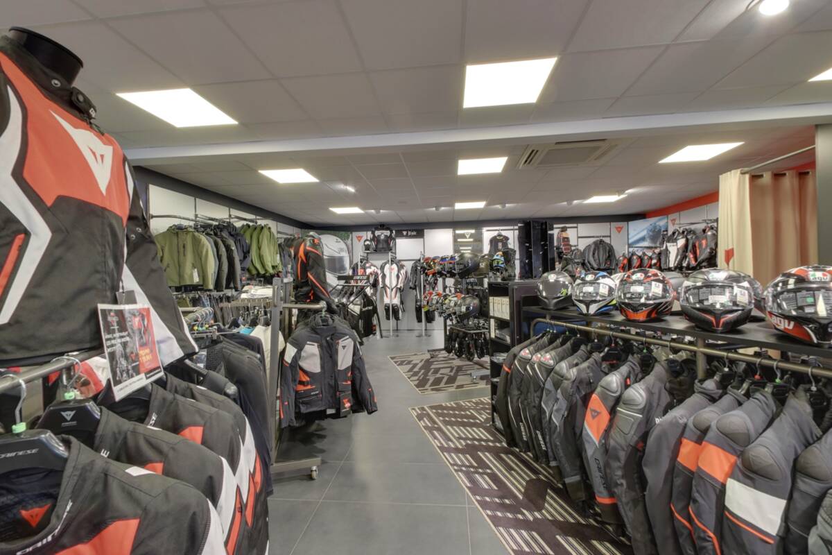 Dainese jackets and helmets section at Profil Motos in Vétraz-Monthoux