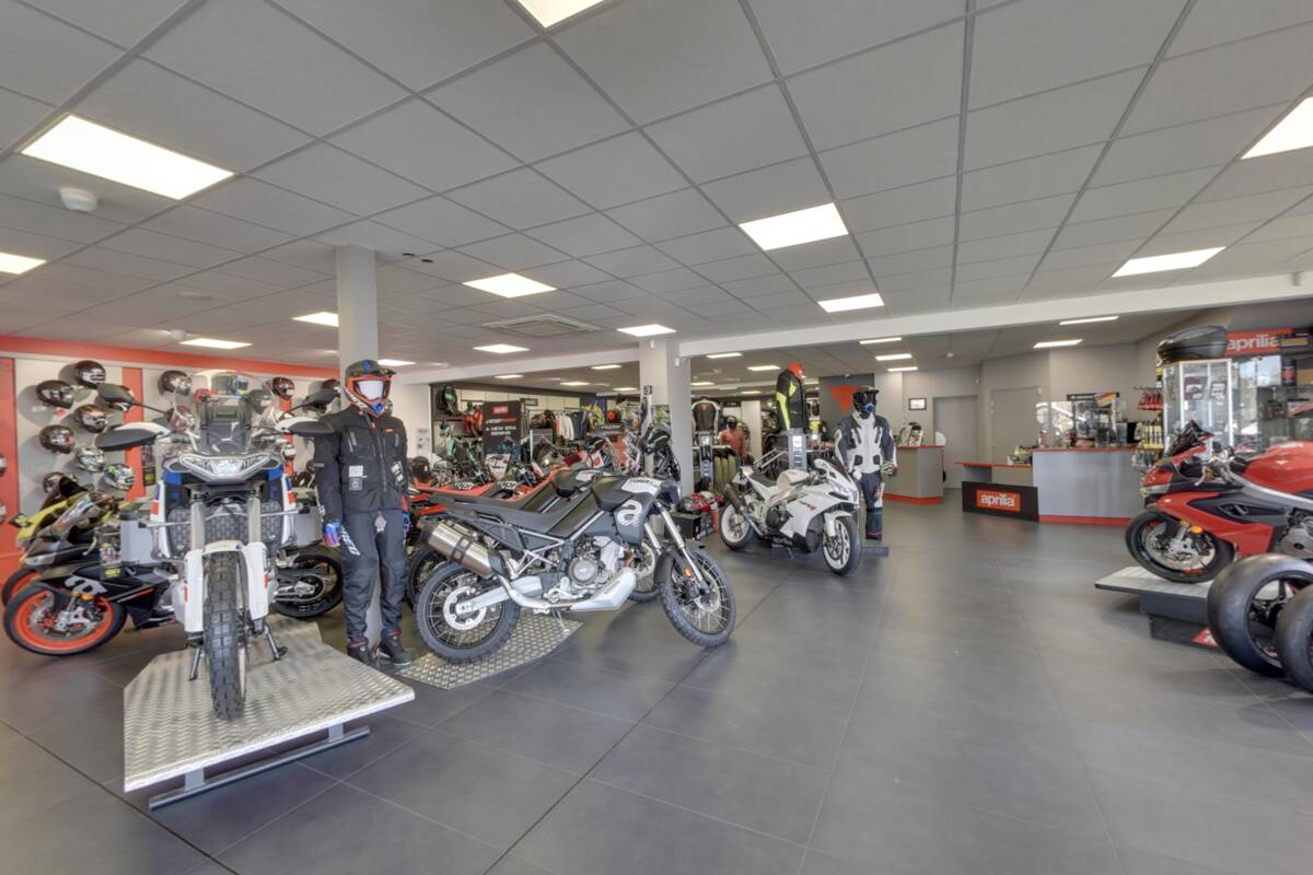 Motorcycles on display in the Profil Motos showroom in Vétraz-Monthoux